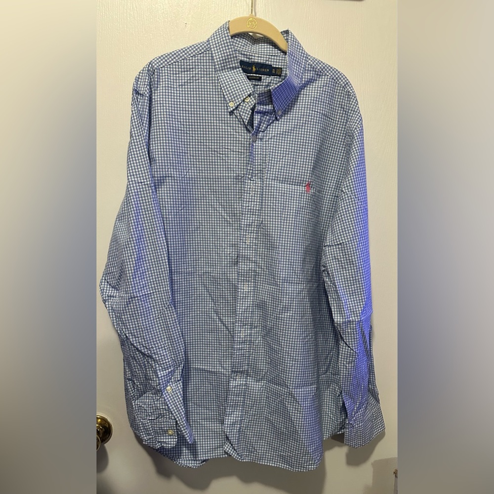 Ralph Lauren Blue Gingham Button Down Shirt XL